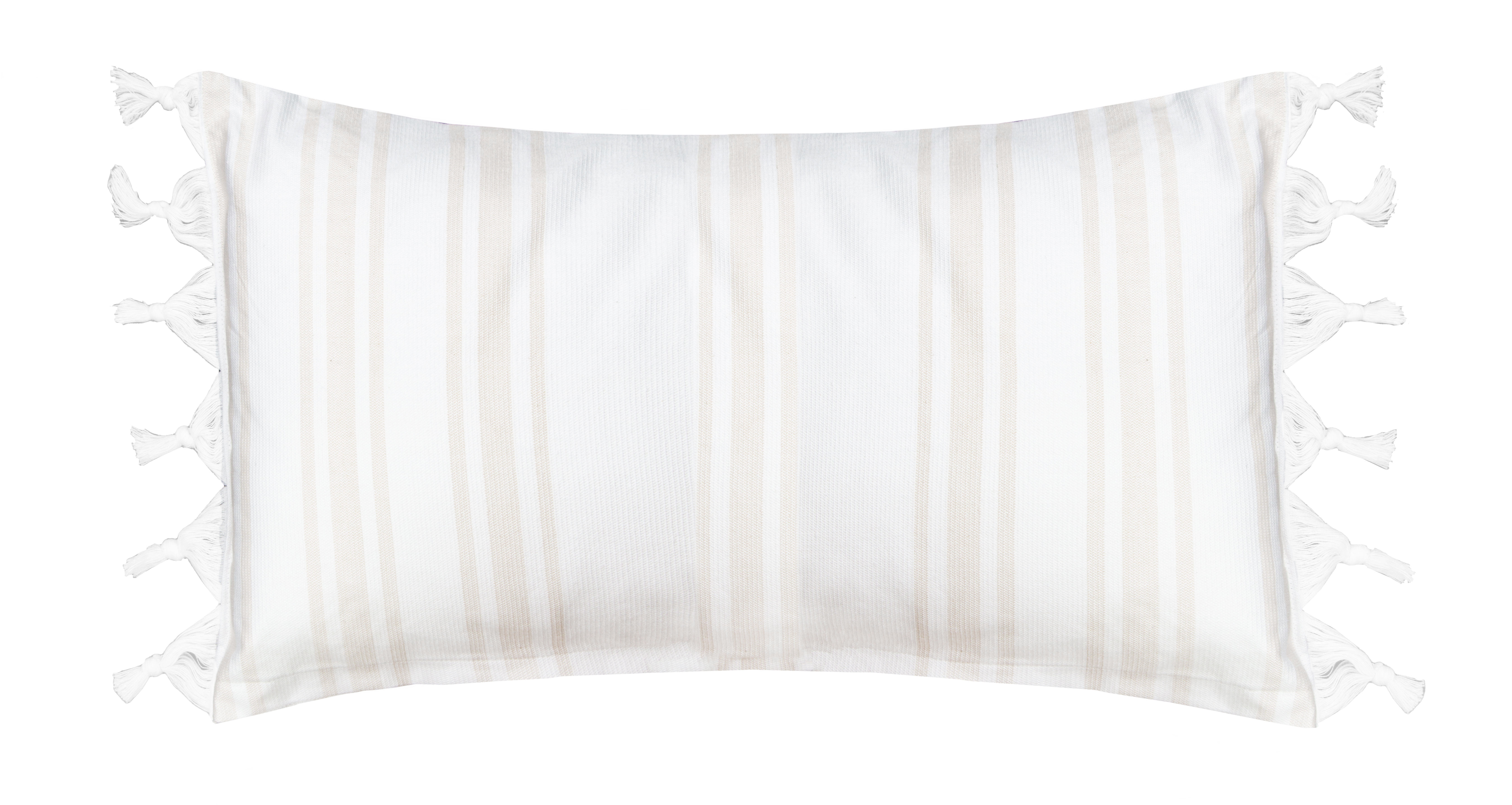 Boho Kissenbezug mit Fransen, 100% Baumwolle, beige-weiß-gestreift, 40x60 cm